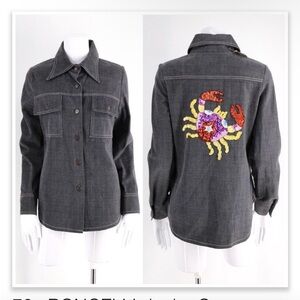 RARE! 🦀 70s RONCELLI Denim Jean Cancer Sequins Crab Jacket Shirt  Astrology XS